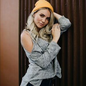 Gray Open Cold Shoulder Long Sleeve Top